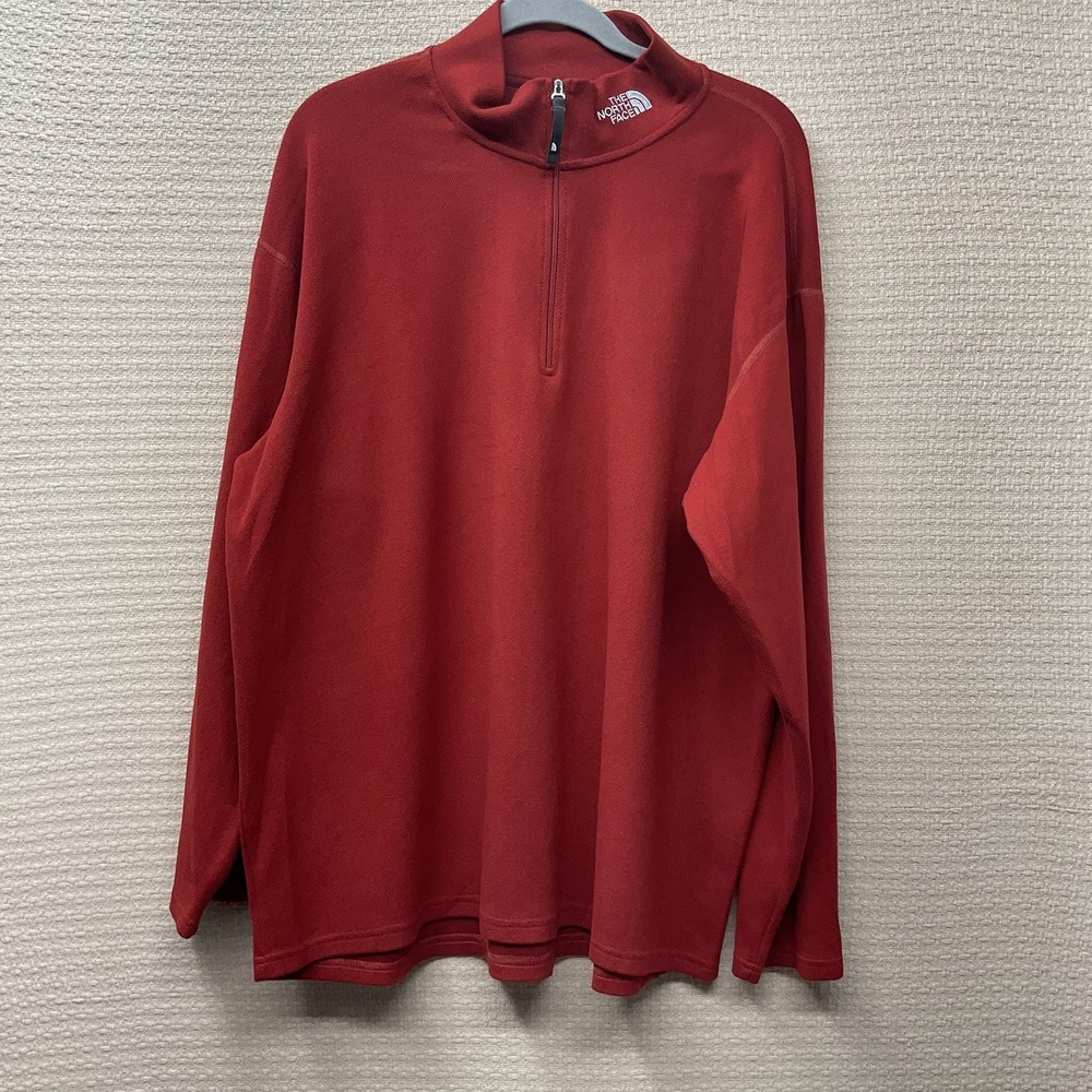 The North Face Pullover Mens 2XL Red Logo Collar  Quarter Zip Sweatshirt Outdoor